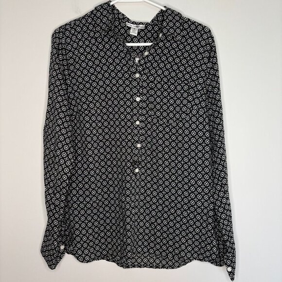 DALIA COLLECTION NEW Blouse Women M Geomet Design Button Up Collar Long Sleeve - Picture 4 of 6